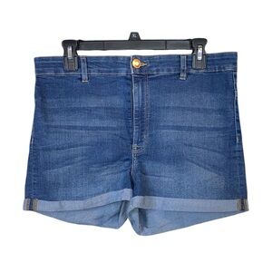 H&M Blue Dark Wash Low Rise Denim Jean Shorts, Size 12/Large